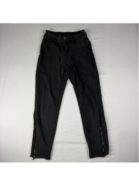 Cred NY Black Skinny Jeans Size 0 Ankle Zip Raw Hem Stretch Moto Y2K Grunge